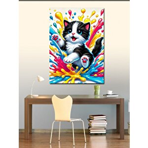Kanvas Tablo Renkli Kedi Pati Çizimi 70x100 cm
