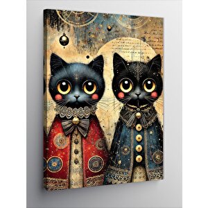 Kanvas Tablo Retro Siyah Kediler 50x70 cm