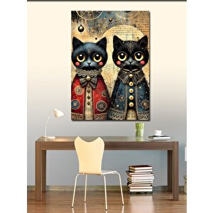 Kanvas Tablo Retro Siyah Kediler 50x70 cm