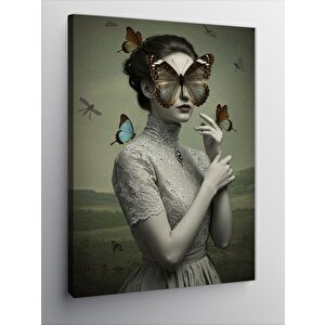 Kanvas Tablo Kelebek Maskesi Takmış Kadın 100x140 cm