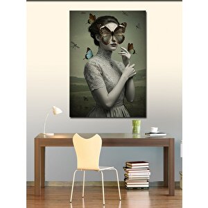 Kanvas Tablo Kelebek Maskesi Takmış Kadın 100x140 cm