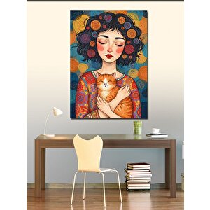 Kanvas Tablo Renkli Kedili Kadın 70x100 cm