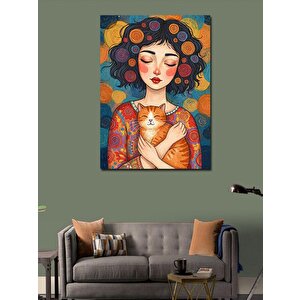 Kanvas Tablo Renkli Kedili Kadın 70x100 cm