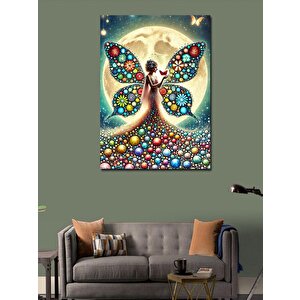 Kanvas Tablo Parlak Renkli Kelebek Kadın 100x140 cm