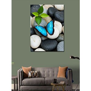 Kanvas Tablo Mavi Kelebek Ve Doğal Taşlar 70x100 cm