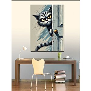 Kanvas Tablo Kapıyı Aralayan Meraklı Kedi 70x100 cm