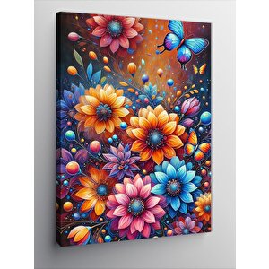 Kanvas Tablo Renkli Çiçekler Ve Kelebekler 100x140 cm