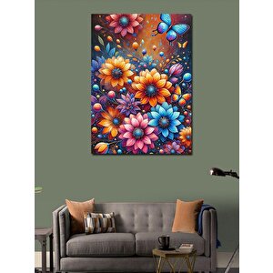 Kanvas Tablo Renkli Çiçekler Ve Kelebekler 100x140 cm