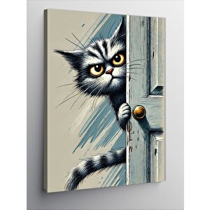 Kanvas Tablo Kapıyı Aralayan Meraklı Kedi 100x140 cm