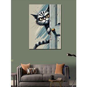 Kanvas Tablo Kapıyı Aralayan Meraklı Kedi 100x140 cm