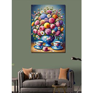 Kanvas Tablo Çiçekli Vazo Ve Çay Fincanı 70x100 cm