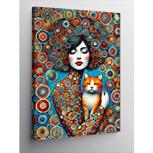 Kanvas Tablo Desenli Kadın Ve Kedi 100x140 cm