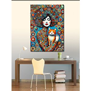 Kanvas Tablo Desenli Kadın Ve Kedi 100x140 cm