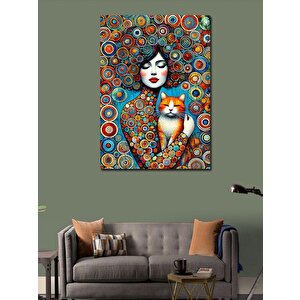 Kanvas Tablo Desenli Kadın Ve Kedi 100x140 cm