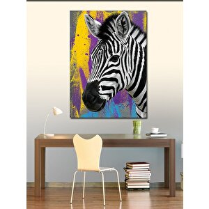 Kanvas Tablo Zebra Ve Renkli Arka Plan 100x140 cm