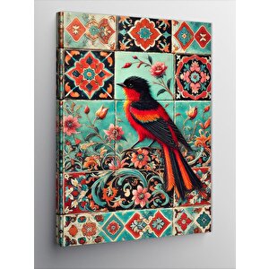 Kanvas Tablo Çiçekler Üzerinde Kırmızı Kuş 70x100 cm