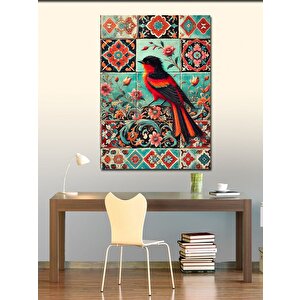 Kanvas Tablo Çiçekler Üzerinde Kırmızı Kuş 70x100 cm