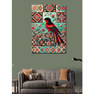 Kanvas Tablo Çiçekler Üzerinde Kırmızı Kuş 70x100 cm