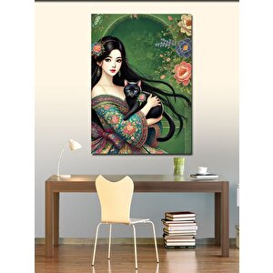 Kanvas Tablo Kediyle Japon Kadın 70x100 cm