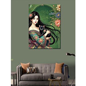 Kanvas Tablo Kediyle Japon Kadın 70x100 cm