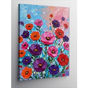 Kanvas Tablo Renkli Çiçekler Ve Soyut Arka Plan 100x140 cm