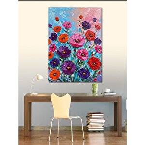 Kanvas Tablo Renkli Çiçekler Ve Soyut Arka Plan 100x140 cm