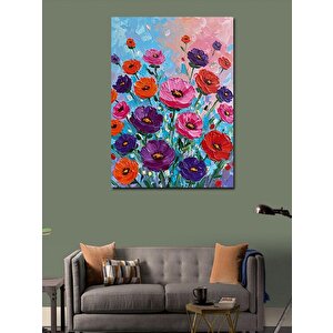 Kanvas Tablo Renkli Çiçekler Ve Soyut Arka Plan 100x140 cm