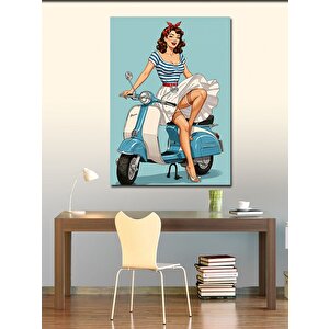 Kanvas Tablo Retro Kadın Ve Scooter 70x100 cm