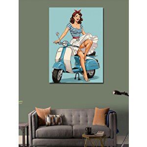 Kanvas Tablo Retro Kadın Ve Scooter 70x100 cm