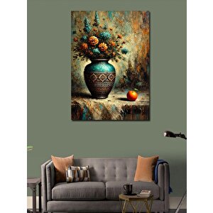 Kanvas Tablo Vazoda Elma Ve Çiçekler 100x140 cm