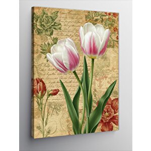 Kanvas Tablo Pembe Ve Beyaz Laleler 50x70 cm