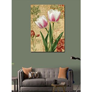 Kanvas Tablo Pembe Ve Beyaz Laleler 50x70 cm