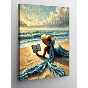 Kanvas Tablo Plajda Kitap Okuyan Kadın 70x100 cm