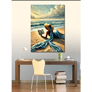 Kanvas Tablo Plajda Kitap Okuyan Kadın 70x100 cm