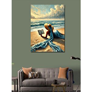 Kanvas Tablo Plajda Kitap Okuyan Kadın 70x100 cm