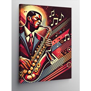 Kanvas Tablo Caz Saksafon Ve Müzik Notaları 70x100 cm