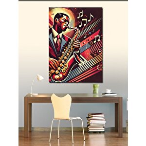 Kanvas Tablo Caz Saksafon Ve Müzik Notaları 70x100 cm