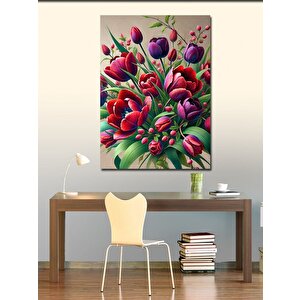 Kanvas Tablo Kırmızı Laleler Ve Yeşil Yapraklar 50x70 cm