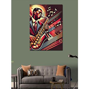 Kanvas Tablo Caz Saksafon Ve Müzik Notaları 50x70 cm