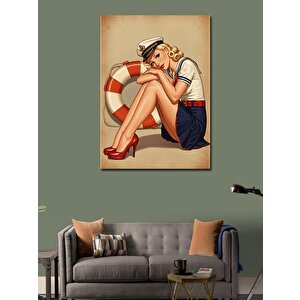 Kanvas Tablo Can Yeleğiyle Retro Denizci Kadın 100x140 cm