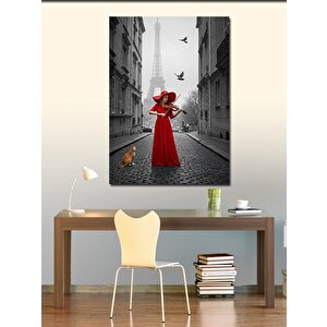 Kanvas Tablo Kırmızı Elbiseli Kadın Ve Kedi 70x100 cm
