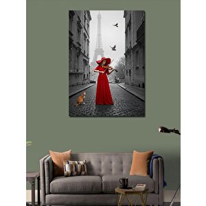 Kanvas Tablo Kırmızı Elbiseli Kadın Ve Kedi 70x100 cm