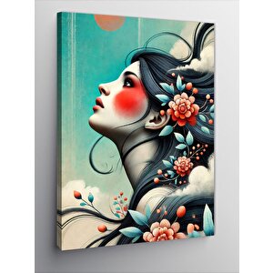 Kanvas Tablo Çiçeklerle Süslü Kadın Portresi 100x140 cm
