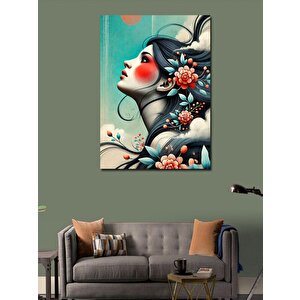 Kanvas Tablo Çiçeklerle Süslü Kadın Portresi 100x140 cm