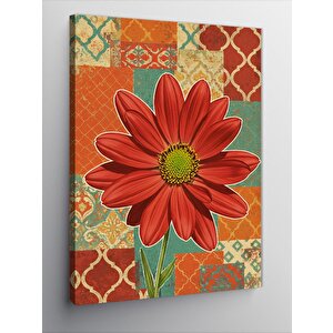 Kanvas Tablo Kırmızı Çiçek Ve Geometrik Arka Plan 50x70 cm