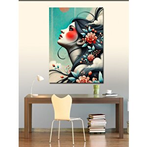 Kanvas Tablo Çiçeklerle Süslü Kadın Portresi 70x100 cm