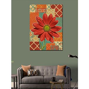 Kanvas Tablo Kırmızı Çiçek Ve Geometrik Arka Plan 70x100 cm