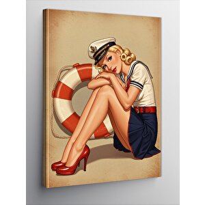 Kanvas Tablo Can Yeleğiyle Retro Denizci Kadın 50x70 cm