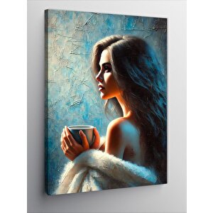 Kanvas Tablo Kahve İçen Kadın 100x140 cm