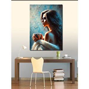 Kanvas Tablo Kahve İçen Kadın 100x140 cm
